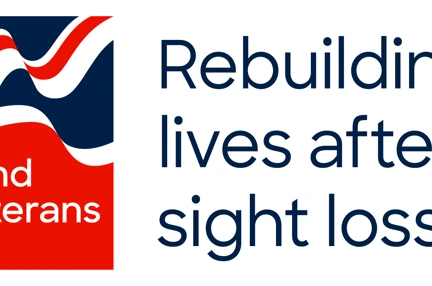 Blind Veterans UK logo which includes the words 'Rebuilding lives after sightloss'
