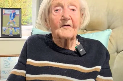 Blind veteran Joan facing forward and talking to the camera