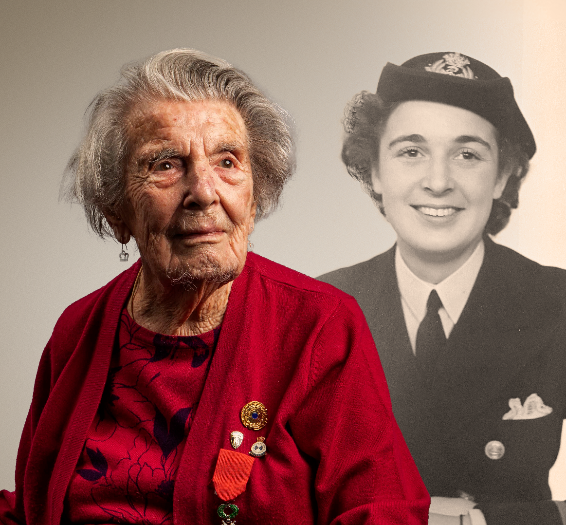 D-Day blind veteran Peggy young and old