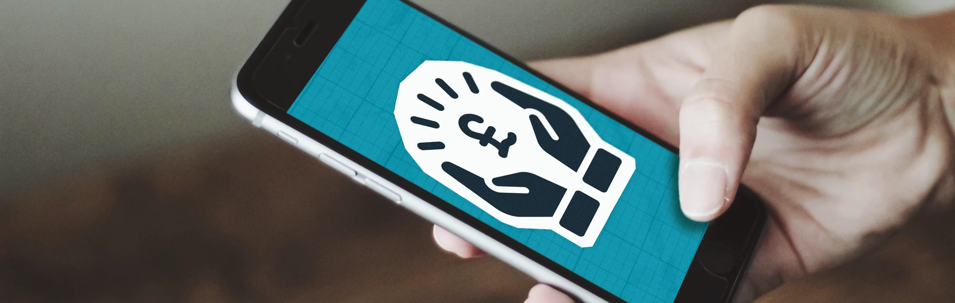 A mobile phone displaying an icon of hands holding a pound sign