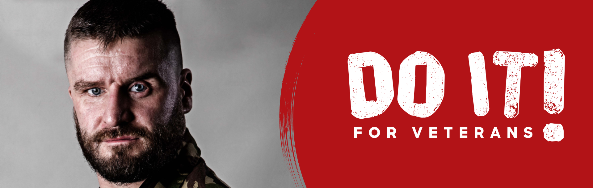 Head shot image of blind veteran Rob Long in uniform along side the words 'Do it for veterans'.