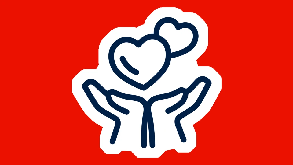 Icon of two hearts being held up by a pair of hands