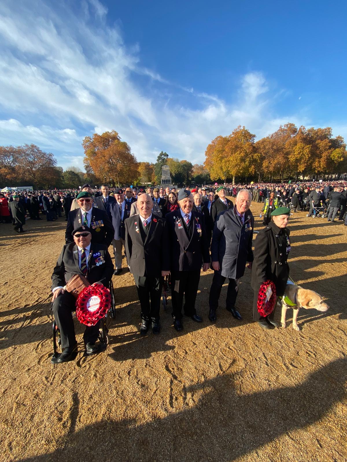 Our contingent of over 80 blind veterans and their guides at the Cenotaph in London
