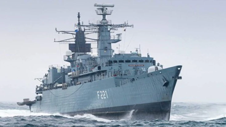 A picture of the HMS Drake on the sea