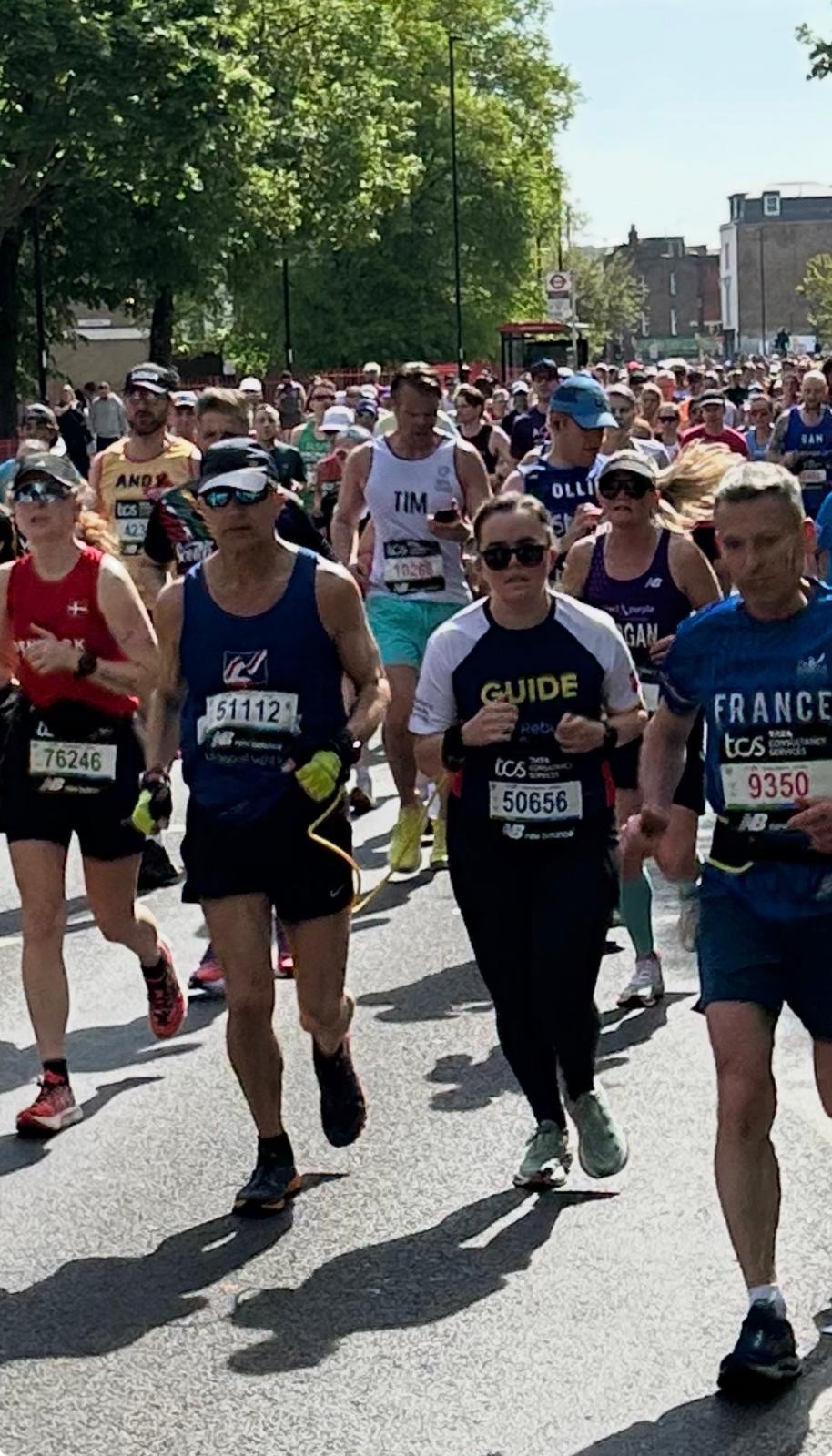 Mid race shot of Chris and Phoebe among the huge crowds of runners 