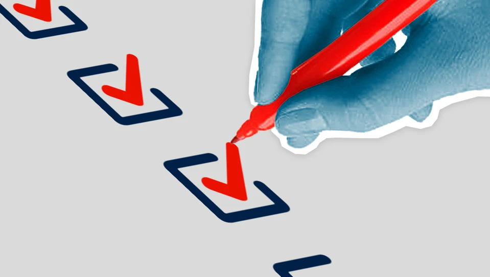 An icon of a pen in hand, ticking a series of check boxes