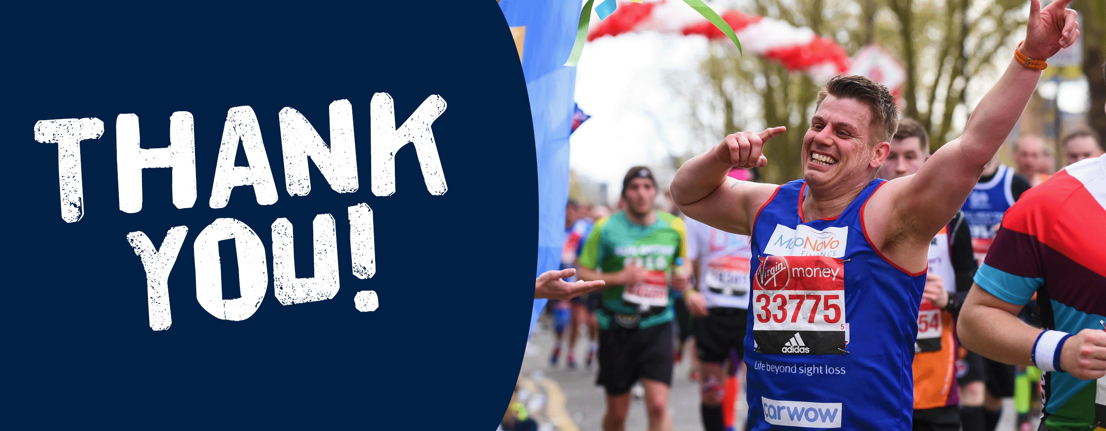"Thank you!" A photo of a supporter in the London Marathon