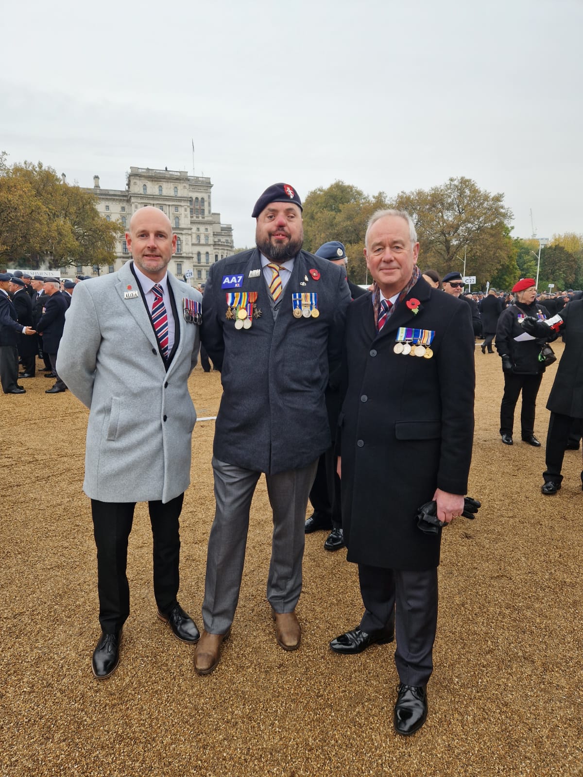 Veterans posing on Remembrance Sunday at the Cenotaph