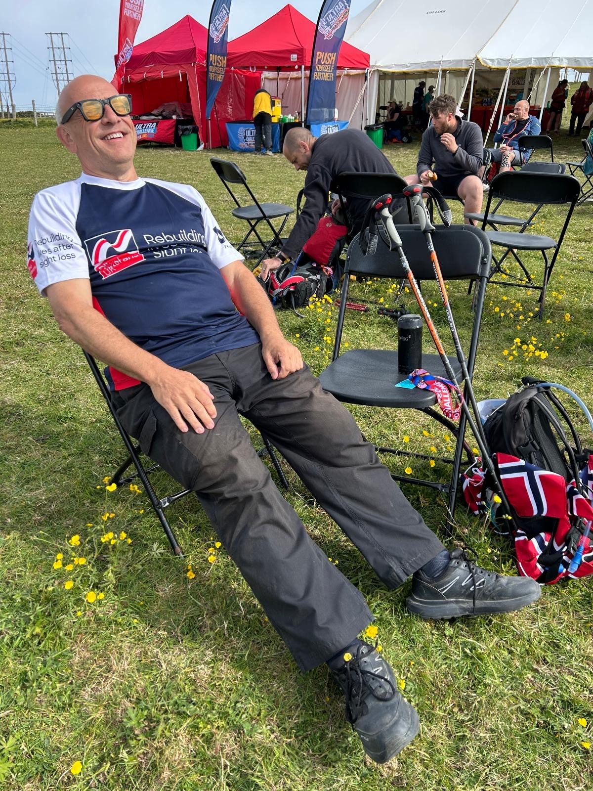 Jerry takes the opportunity for a sit down at one of the rest stops along the way.