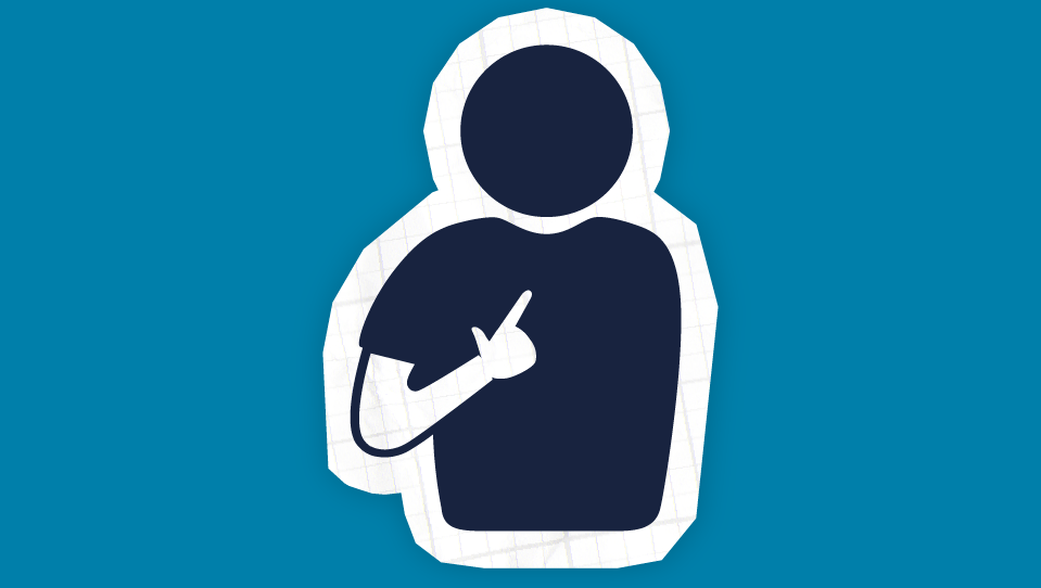 An icon of a person pointing at themselves