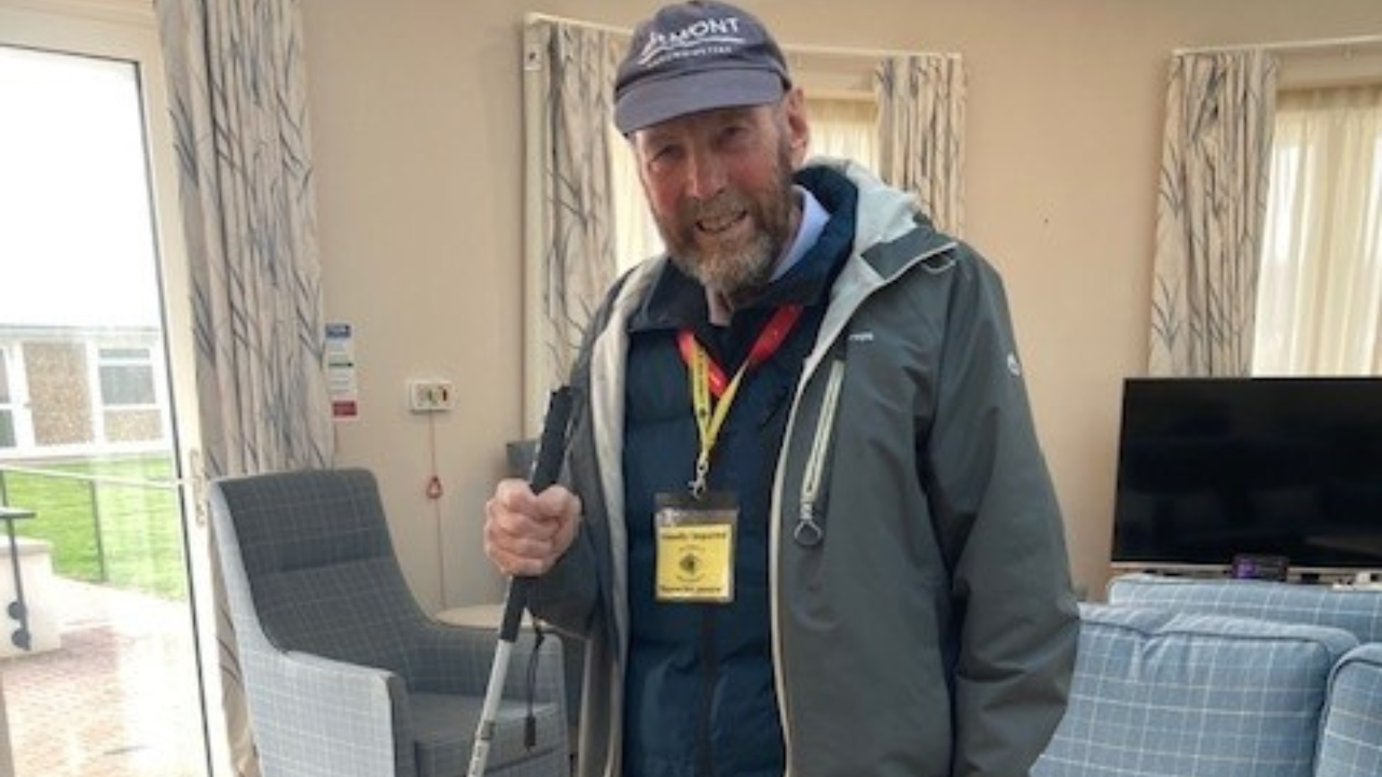 Press play to hear blind veteran Dave talk about using his white cane.