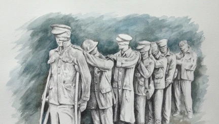 An illustration of Johanna Domke-Guyot's impression of the Victory Over Blindness statue