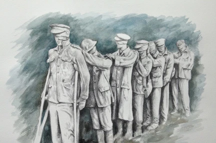 An illustration of Johanna Domke-Guyot's impression of the Victory Over Blindness statue
