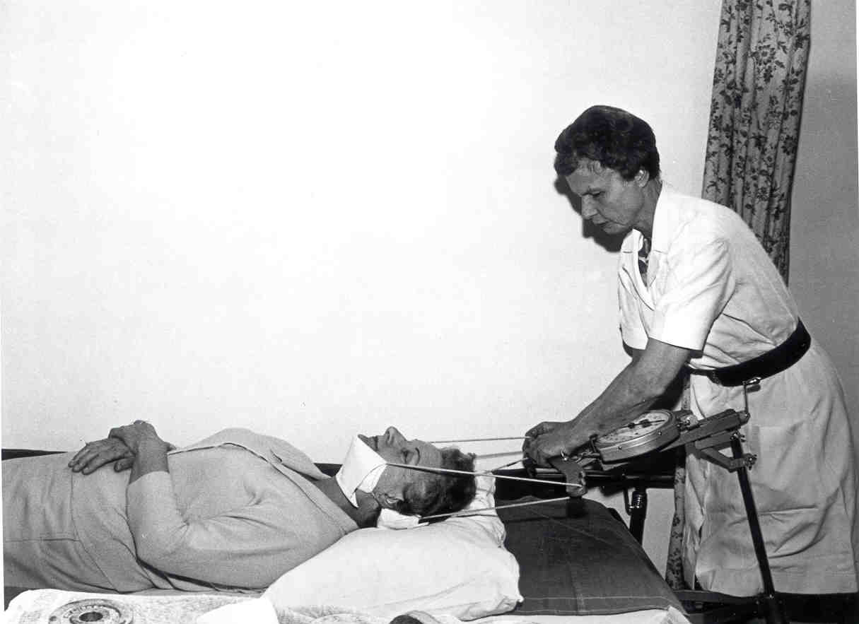 Blind veteran Barbara performing physiotherapy on a patient 
