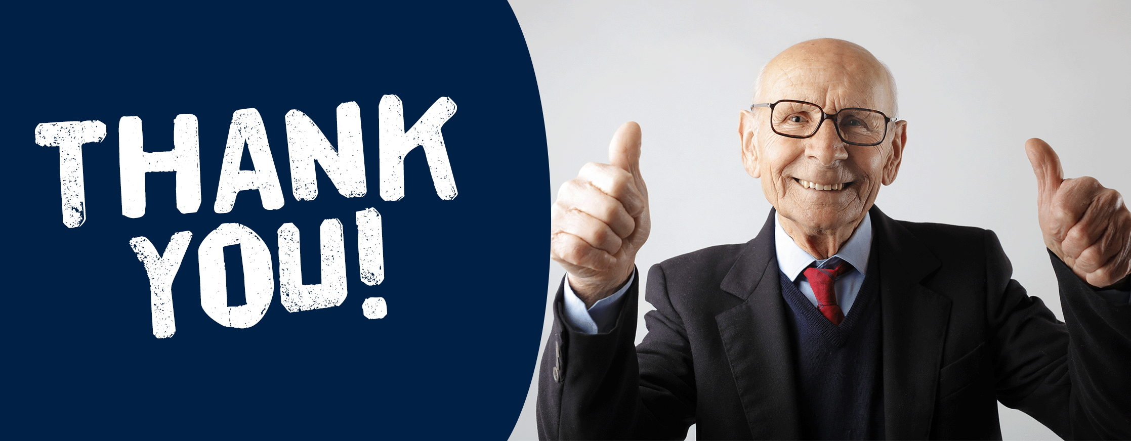 Graphic saying thank you, showing an elderly man smiling