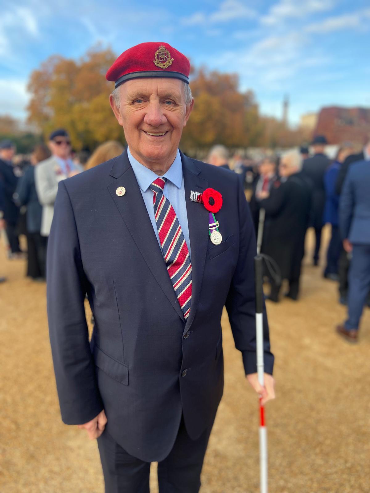 Blind veteran Jules at Remembrance commemorations 