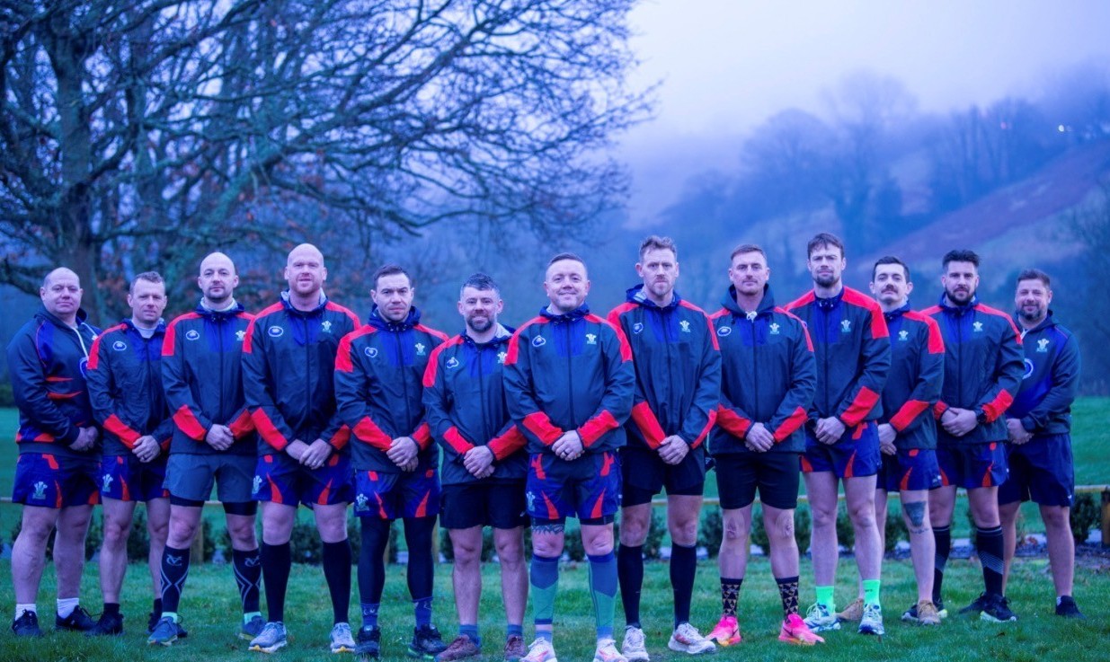 Group shot of the team in their Royal Welsh sports kit.
