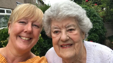 Blind veteran Lorna and her volunteer Chrissie, smiling