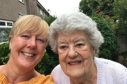 Blind veteran Lorna and her volunteer Chrissie, smiling