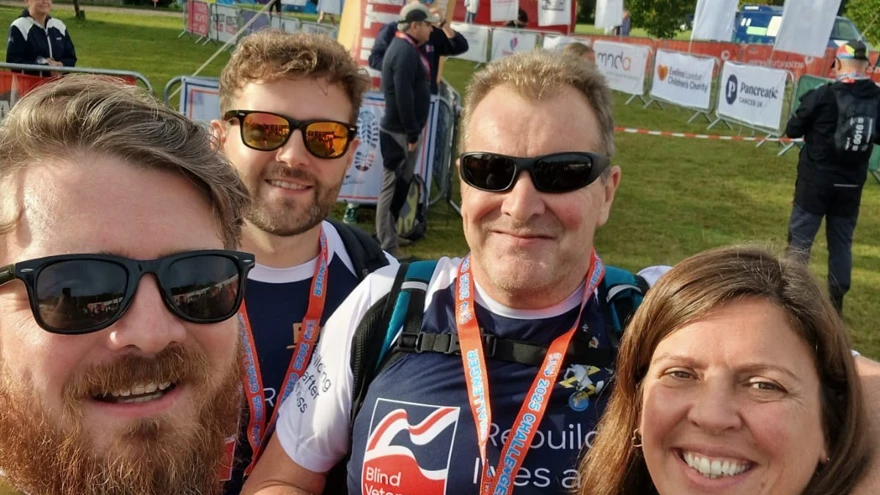 A selfie taken at the start. The team of four are looking fresh faced.