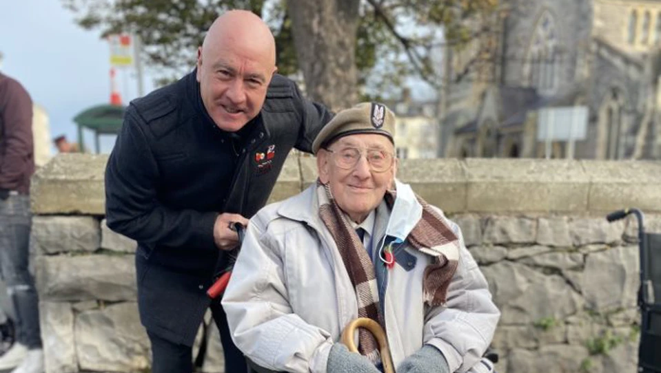 Photo of blind veteran Matt pictured at Remembrance Sunday, seated in wheelchair